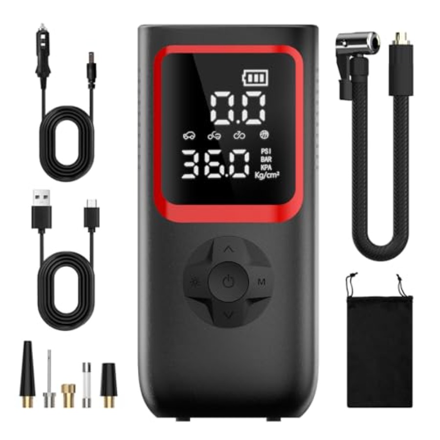 Tyre Pressure Gauge - Tire Inflator Portable Air Compressor -