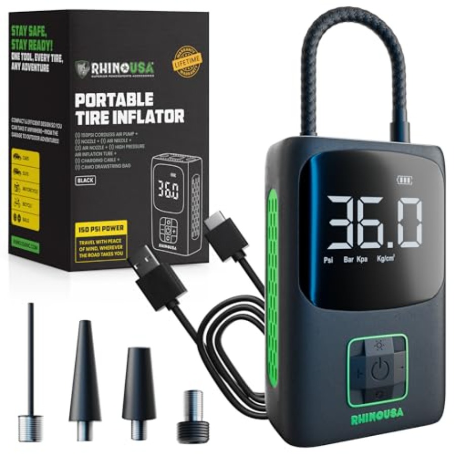 Tyre Pressure Gauge - Tire Inflator Portable Air Compressor 150