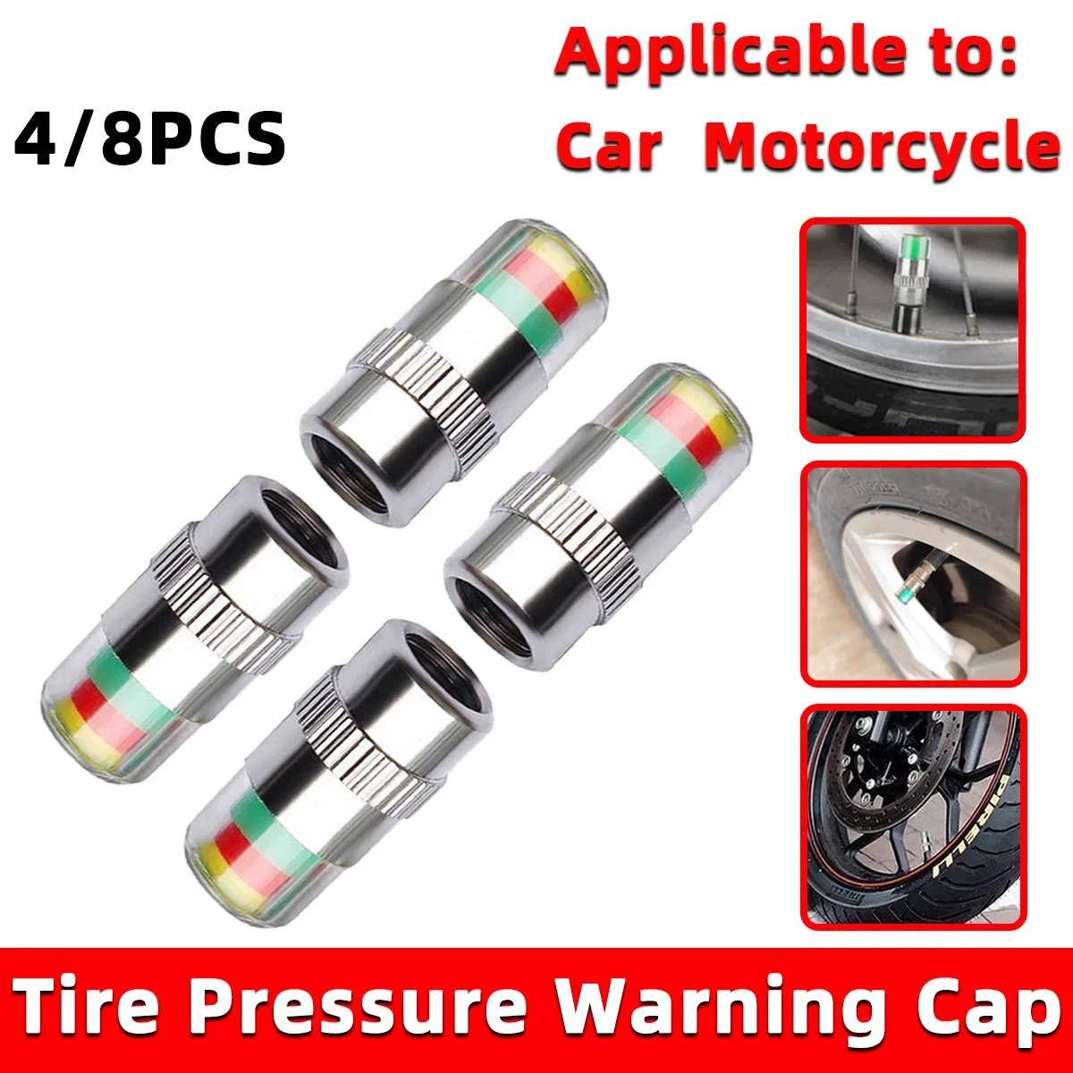 4/8PCS Car Tire Valve Caps wit - Tyre Pressure Gauge บทวิจารณ์และราคา